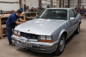 Professional auto painter consulting with client